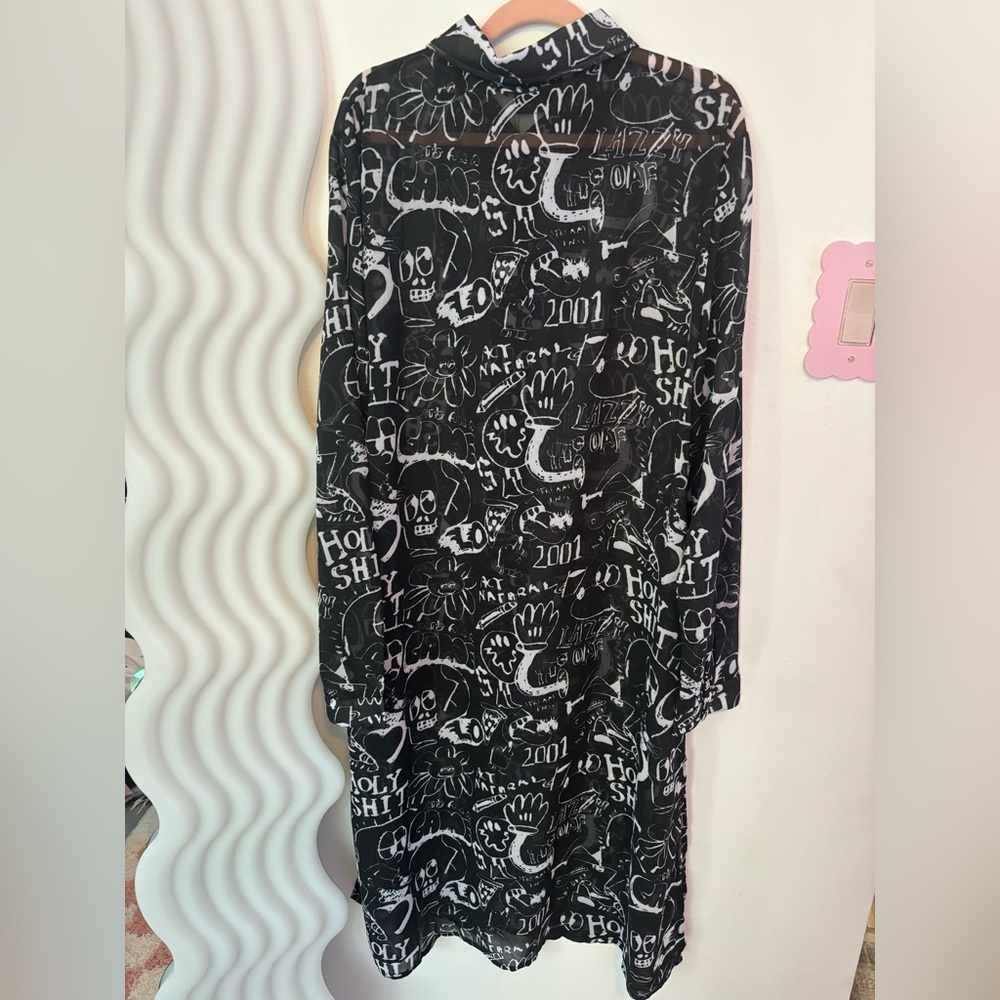 Lazy Oaf Drawn Out Sheer Shirt Dress - Picture 4 of 6
